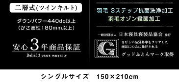 ハンガリー産最高級羽毛布団《80サテン超長綿100%》シングル ハンガリー産ホワイトマザーグースダウン95% (440dp以上) 羽毛量1.3kg 【6つ星プレミアムゴールド取得】【グッドふとんマーク取得】