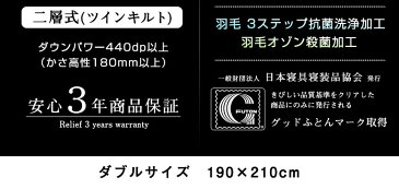 ハンガリー産最高級羽毛布団《80サテン超長綿100%》ダブル ハンガリー産ホワイトマザーグースダウン95% (440dp以上) 羽毛量1.7kg 【6つ星プレミアムゴールド取得】【グッドふとんマーク取得】