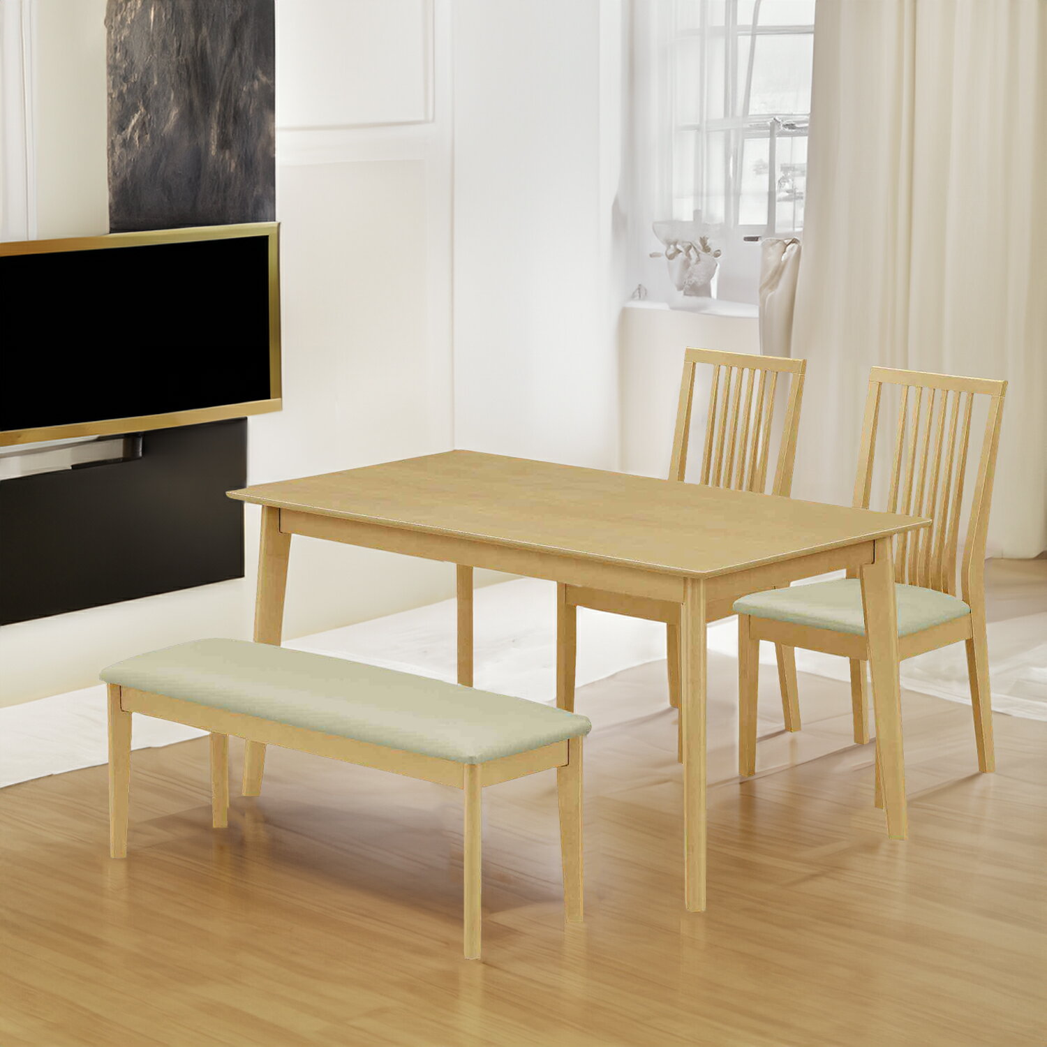 【組立品】 ダイニングテーブル リビングテーブル セット Porte H ポルテ H 4点セット カフェテーブル 机 テーブル 食卓 木製家具 2人用 4人用 木製天板 ナチュラル 140cm サンコウ家具 Lot No.01 [3]