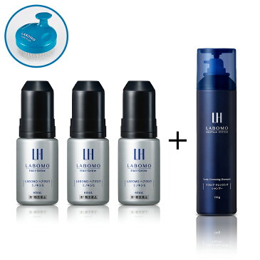 【第1類医薬品】ラボモ LABOMO ヘアグロウ ミノキシ5 60mL <3本セット>+クレンジングシャンプー 発毛剤 育毛剤 ミノキシジル 発毛 育毛 養毛 アートネイチャー 発毛促進 抜け毛予防 薄毛対策 抜け毛 脱毛症 男性用 男性 メンズ 薄毛 脱毛 頭皮 aga 送料無料