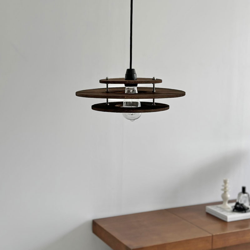 Dark brown ウッド フラットレイヤーシェード Medium ペンダントライト 口金E26【ART OF BLACK】