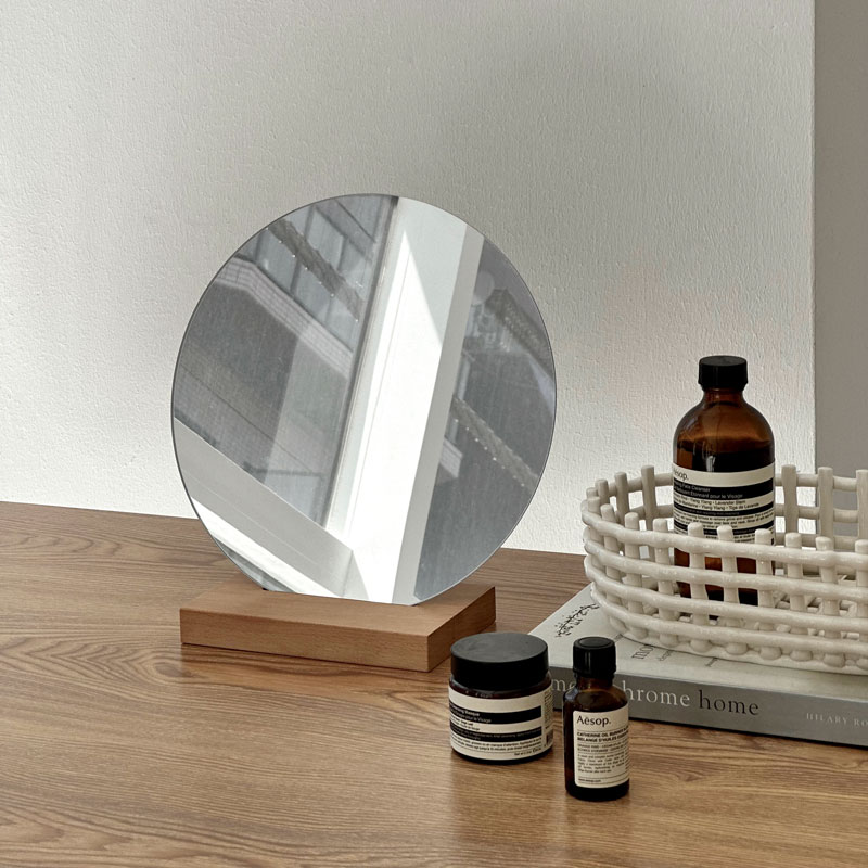 ラウンド スタンド付き 卓上ガラスミラー【ART OF BLACK】