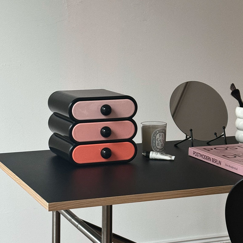 ブラック×ピンクグラデーション コンパクト引き出しBOX 3段【ART OF BLACK】