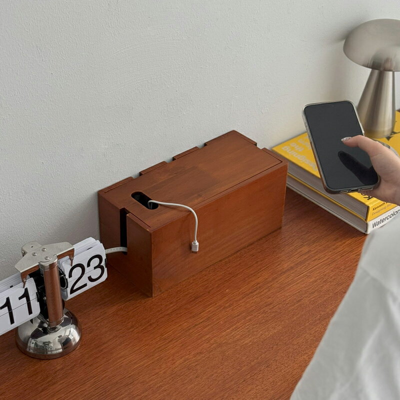 天然木 スクエア ケーブル 収納ボックス【ART OF BLACK】