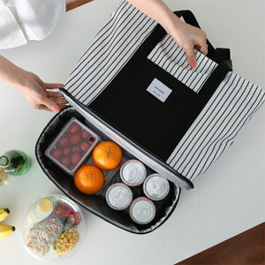 保冷バッグ ストライプ ファスナー付き バッグ 黒 白 ブラック ホワイトモノトーン トート【art of black】