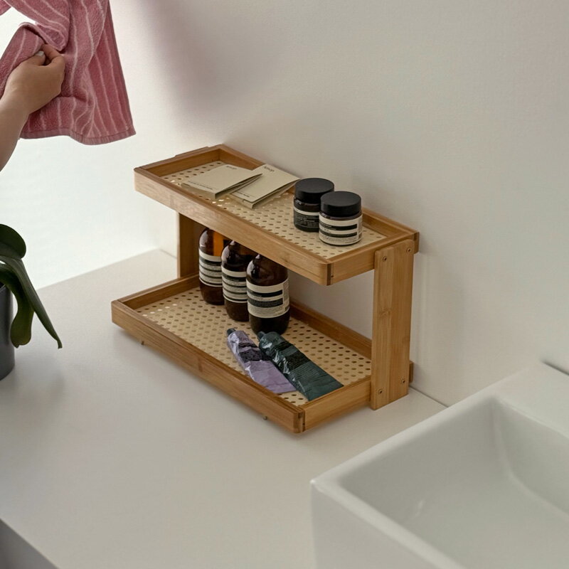 ラタン調 2段 ディスプレイラック 【ART OF BLACK】