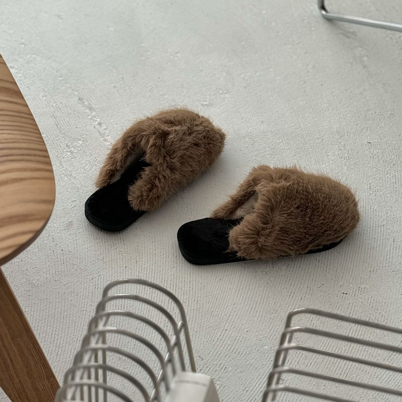 ツートン エコファー ルームシューズ スリッパ【ART OF BLACK】