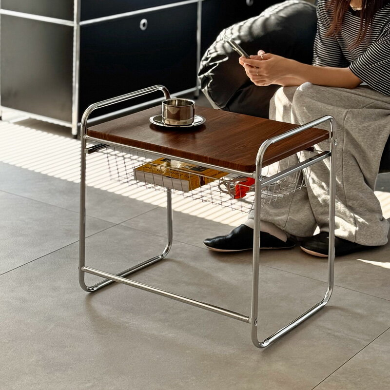 バスケット収納付き ミニテーブル 47cm×36cm×H48cm【ART OF BLACK】