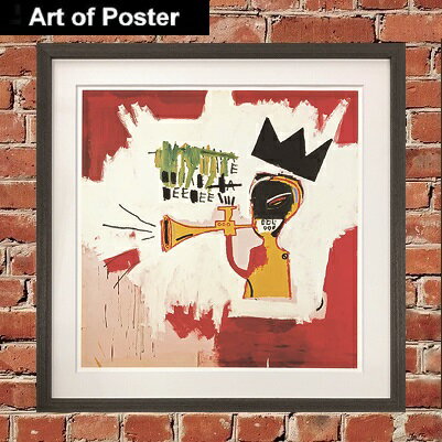 楽天アートオブポスター【ジャン＝ミシェル・バスキア｜アートポスター額装品】『Trumpet, 1984』（トランペット1984年） （W425×H425×D32mm） バスキア アートポスター - おしゃれインテリアに -