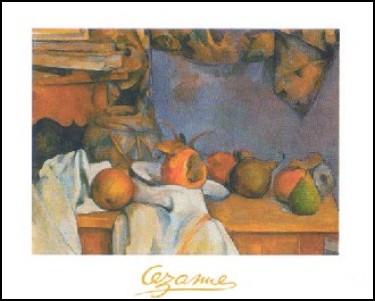 【アートポスター】藁で包まれた花瓶と皿のフルーツ(60cm×80cm) -セザンヌ-