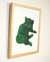【アンディ・ウォーホル 本格派プレミアム木製額装アートポスター】緑の猫1956年(300×370×24mm) -おしゃれインテリアに- 安心の国産額・UV80%...