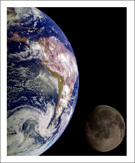 【NASA 宇宙写真 フォトポスター】EARTH AND MOON II(地球と月)(457×558mm) -おしゃれインテリアに-