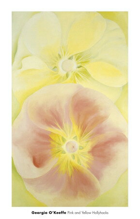 【ジョージア・オキーフ 絵画 アートポスター】ピンクと黄色のタチアオイ1952年(457x711mm) - おしゃれインテリアに -