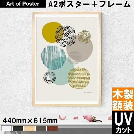 【北欧style | ELOISE RENOUF UV80%カット 本格派プレミアム木製額装アートポスター A2サイズ】Sort of Circles (440×615×24mm) -おし..