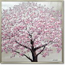 オイルペイントアート『シルバー サクラ』 (H830×W830mm) 絵画 / 花 / オシャレ/ 桜