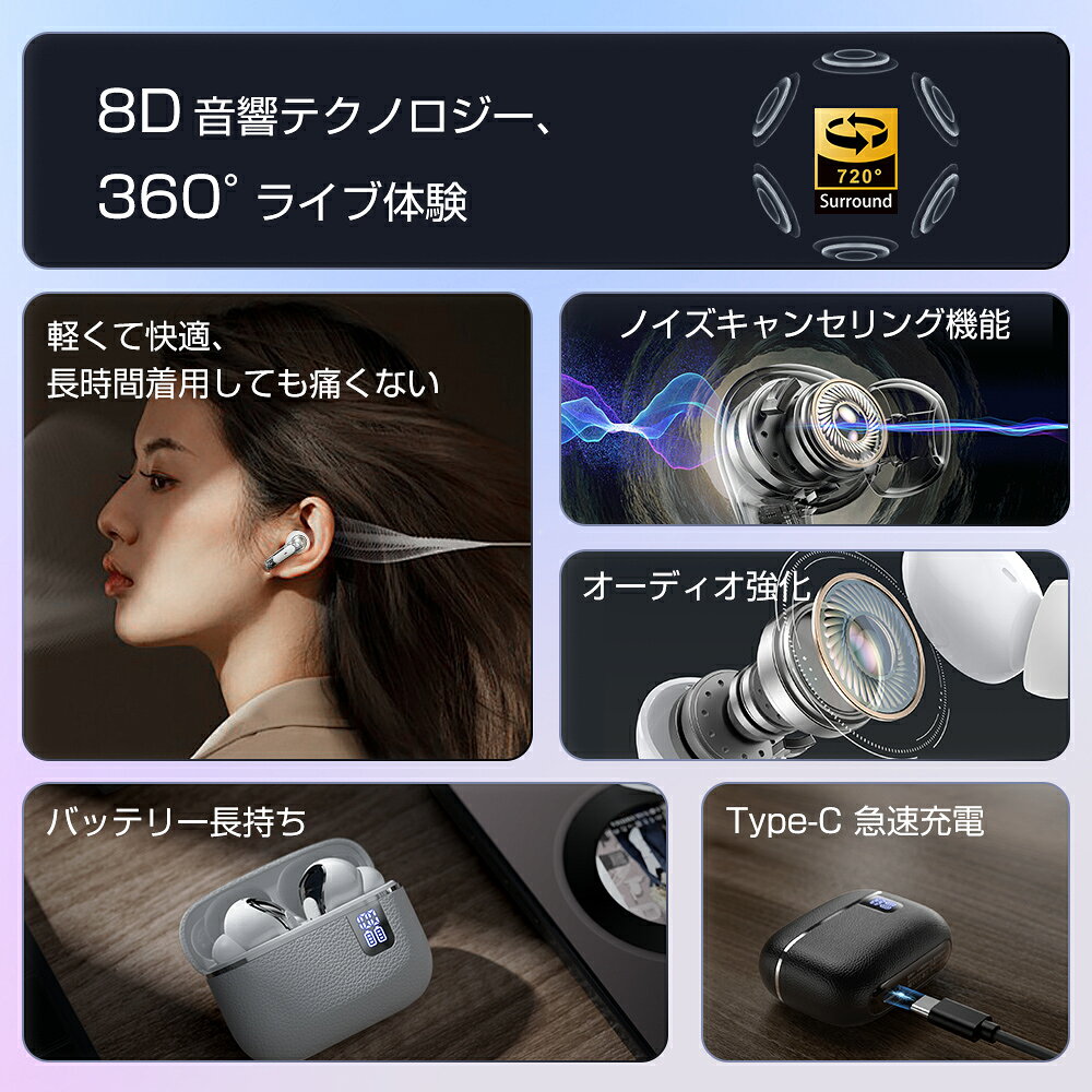 【見逃し厳禁！★クーポンで2,580円】ワイヤレスイヤホン カナル型 ノイズキャンセリング bluetooth 5.3 イヤホン iphone ブルートゥース 小型 ハンズフリー IPX7 モバイルバッテリー機能搭載 防水 両耳 片耳 USB-C usb type-c 通勤 送料無料 ホビナビ artpiecenadas-10000223 Nadas サンプル画像3