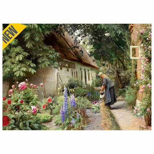 D-Toys・ディートイズパズル 77417-MO04 Peder M&#248;rk M&#248;nsted : An Old Woman Watering the Flowers Behind a Thatched Farmhouse 1000ピース 47×68cm