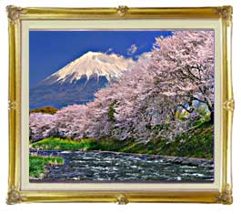 【油絵 直筆仕上げ】富士山-桜- F15サイズ 額入り 【額入り】 油彩 風景画 オリジナルインテリア絵画 風水画 インテリアアート絵画 15号 800×678mm 複製画 送料無料