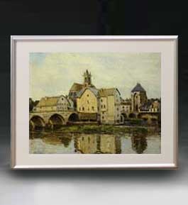 【油絵 直筆仕上げ】シスレー Moret-sur-Loing, Morning アートフレーム サイズ 額入りM 【油彩 布キャンバス 国内生産】 絵画 販売 風景画 511×418mm 複製画 送料無料