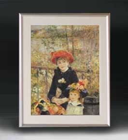 【油絵 直筆仕上げ】ルノワール テラスにて アートフレーム サイズ 額入りM 【油彩 布キャンバス 国内生産】 絵画 販売 人物画 511×418mm 複製画 送料無料 (ルノアール)