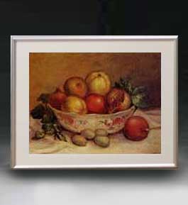 【油絵 直筆仕上げ】ルノワール ザクロのある静物 アートフレーム サイズ 額入りM 【油彩 布キャンバス 国内生産】 絵画 販売 静物画 511×418mm 複製画 送料無料 (ルノアール)