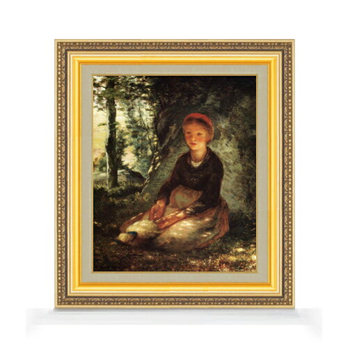 【油絵 直筆仕上げ】ミレー 木陰に座る羊飼いの娘 F8 【額入り】 絵画 販売 8号 油彩 風景画 598×524mm 複製画 送料無料 プレゼント ギ..