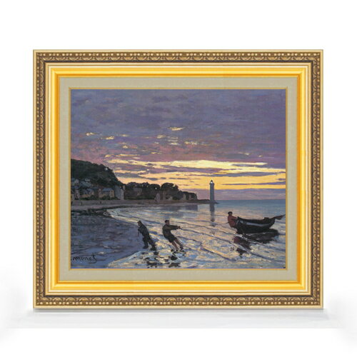 【油絵 直筆仕上げ】クロード・モネ オンフルールの舟曳き F8 【額入り】 絵画 販売 8号 油彩 風景画 5..