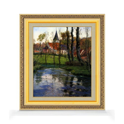 【油絵 直筆仕上げ】フリット・タヴロー 川沿いの旧教会 F8 【額入り】 絵画 販売 8号 油彩 風景画 598..