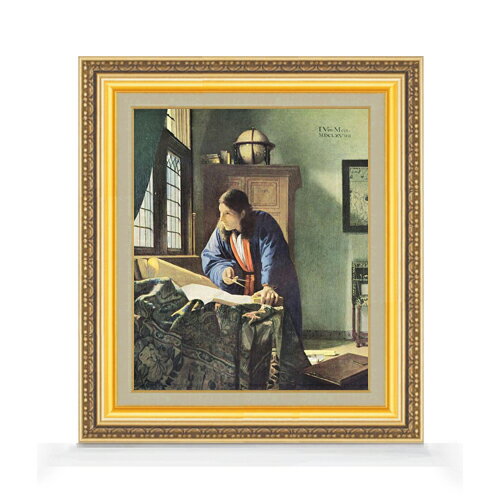 【油絵 直筆仕上げ】フェルメール 地理学者 F8 【額入り】 絵画 販売 8号 油彩 風景画 598×524mm 複製..
