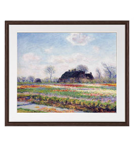 【油絵 直筆仕上げ】クロード・モネ チューリップ畑、ハーレム近くのザッセンハイム アートフレーム サイズ 額入りL：ブラウン 【油彩 布キャンバス 国内生産】 絵画 販売 風景画 651×541mm 複製画 送料無料