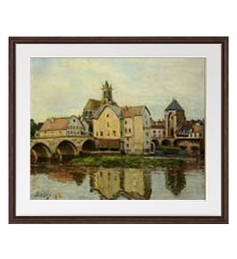 【油絵 直筆仕上げ】シスレー Moret-sur-Loing, Morning アートフレーム サイズ 額入りL：ブラウン 【油彩 布キャンバス 国内生産】 絵画 販売 風景画 651×541mm 複製画 送料無料