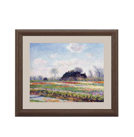 【油絵 直筆仕上げ】クロード・モネ チューリップ畑、ハーレム近くのザッセンハイム アートフレーム サイズ 額入りS：ブラウン 【油彩 布キャンバス 国内生産】 絵画 販売 風景画 321×271mm 複製画 送料無料