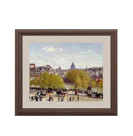 【油絵 直筆仕上げ】クロード・モネ ルーヴル河岸 アートフレーム サイズ 額入りS：ブラウン 【油彩 布..