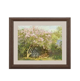 【油絵 直筆仕上げ】クロード・モネ 陽だまりのライラック アートフレーム サイズ 額入りS：ブラウン ..