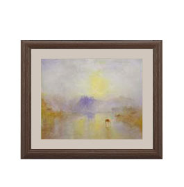 【油絵 直筆仕上げ】ターナー ノラム城、日の出 アートフレーム サイズ 額入りS：ブラウン 【油彩 布キ..