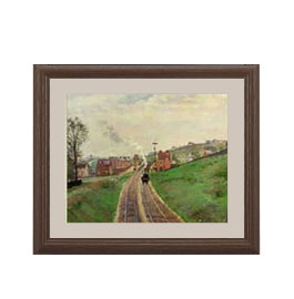 【油絵 直筆仕上げ】カミーユ・ピサロ ロードシップ・レイン駅、アッパー・ノーウッド アートフレーム サイズ 額入りS：ブラウン 【油彩 布キャンバス 国内生産】 絵画 販売 風景画 321×271mm 複製画 送料無料