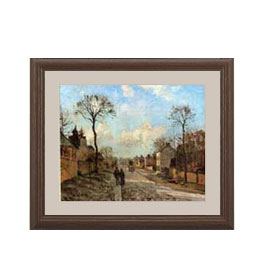 【油絵 直筆仕上げ】カミーユ・ピサロ ルヴシエンヌの道 アートフレーム サイズ 額入りS：ブラウン 【油彩 布キャンバス 国内生産】 絵画 販売 風景画 321×271mm 複製画 送料無料