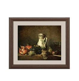 【油絵 直筆仕上げ】シャルダン ぶどうとざくろ アートフレーム サイズ 額入りS：ブラウン 【油彩 布キ..
