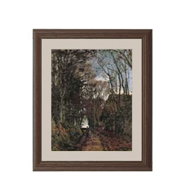 【油絵 直筆仕上げ】クロード・モネ ノルマンディーの田舎道 アートフレーム サイズ 額入りS：ブラウン..