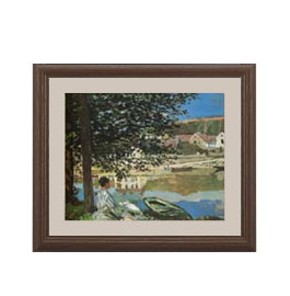 油絵 絵画 直筆仕上げ クロード・モネ 水辺にて、ベンヌクール アートフレーム サイズ 額入りS：ブラウン 【油彩 布キャンバス 国内生産】 絵画 販売 風景画 321×271mm 複製画 送料無料クロード・モネ 水辺にて、ベンヌクール