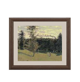 【油絵 直筆仕上げ】クロード・モネ 田園の列車 アートフレーム サイズ 額入りS：ブラウン 【油彩 布キ..