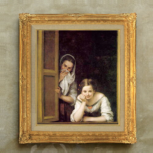 Rakuten - 【油絵 直筆仕上げ】ムリーリョ Two Women at a Window F10 【額入り】 絵画 販売 10号 油彩 人物画 671×597mm 複製画 送料無料 プレゼント ギフト 開店祝い 開業祝い 退職祝い 新築祝い リビング 玄関 モダン アートフレーム 壁掛け
