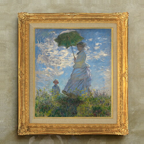 【油絵 直筆仕上げ】クロード・モネ 日傘を差す女 (左向き) F10 【額入り】 絵画 販売 10号 油彩 人物画 671×597mm 複製画 送料無料 プレゼ...