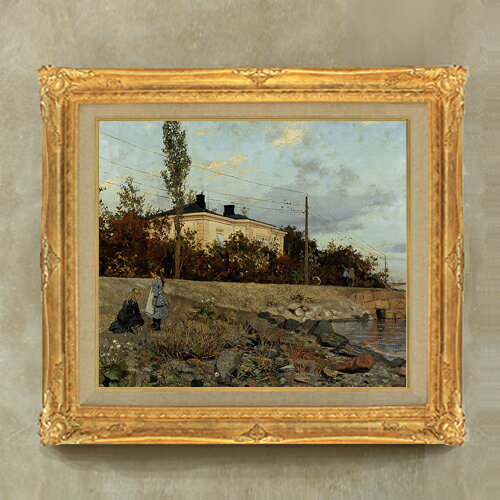 【油絵 直筆仕上げ】フリット・タヴロー フログネル湾の夜 F10 【額入り】 絵画 販売 10号 油彩 風景画..