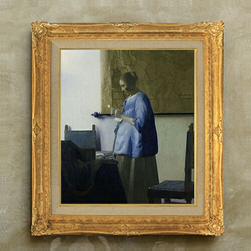 【油絵 直筆仕上げ】フェルメール 青衣の女 F10 【額入り】 絵画 販売 10号 油彩 人物画 671×597mm 複..