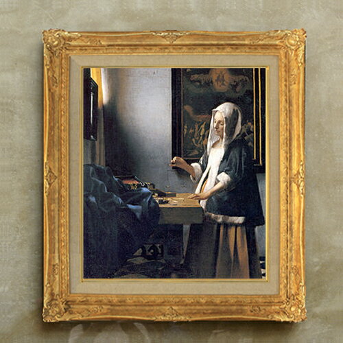 【油絵 直筆仕上げ】フェルメール 天秤を持つ女 F10 【額入り】 絵画 販売 10号 油彩 人物画 671×597mm 複製画 送料無料 プレゼント ギフト 開店祝い 開業祝い 退職祝い 新築祝い リビング 玄関 モダン アートフレーム 壁掛け