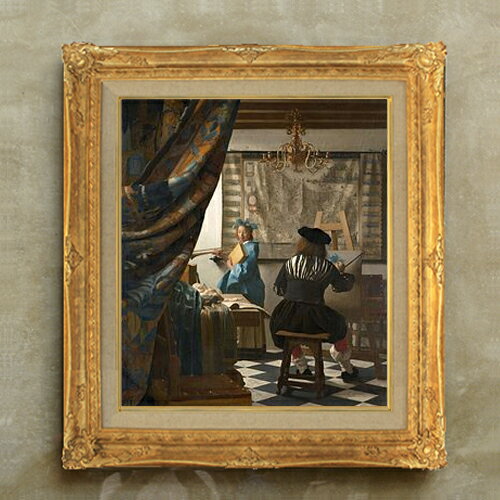 Rakuten - 【油絵 直筆仕上げ】フェルメール 絵画芸術 F10 【額入り】 絵画 販売 10号 油彩 人物画 671×597mm 複製画 送料無料 プレゼント ギフト 開店祝い 開業祝い 退職祝い 新築祝い リビング 玄関 モダン アートフレーム 壁掛け