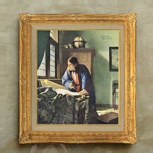 【油絵 直筆仕上げ】フェルメール 地理学者 F10 【額入り】 絵画 販売 10号 油彩 人物画 671×597mm 複..