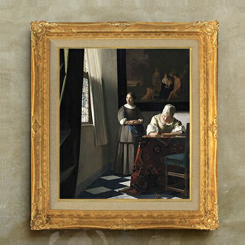 【油絵 直筆仕上げ】フェルメール 手紙を書く婦人と召使 F10 【額入り】 絵画 販売 10号 油彩 人物画 6..