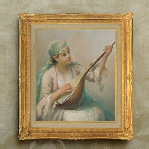 【油絵 直筆仕上げ】ファウストゾナロ Woman Playing a String Instrument F10 【額入り】 絵画 販売 10号 油彩 人物画 671×597mm 複製画 送料無料 プレゼント ギフト 開店祝い 開業祝い 退職祝い 新築祝い リビング 玄関 モダン アートフレーム 壁掛け
